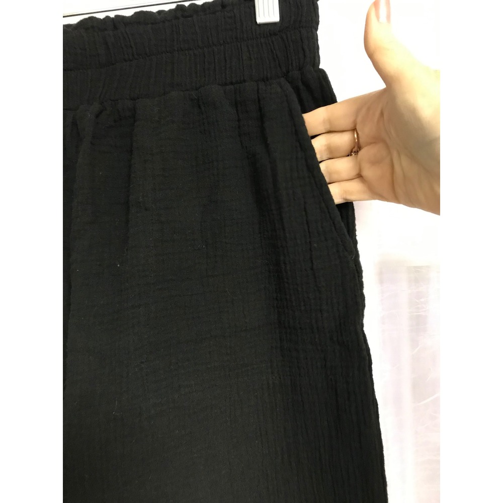 Ecru Womens Black Gauze Wide Leg Smocked Waist Pants Medium Pocket Relaxed Boho - Picture 5 of 6